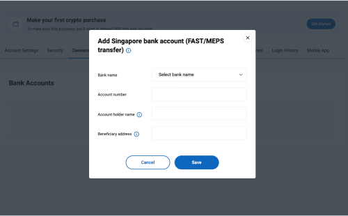 Add SGD Bank account details on Independent Reserve