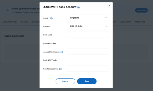 Add SWIFT Bank account on Independent Reserve