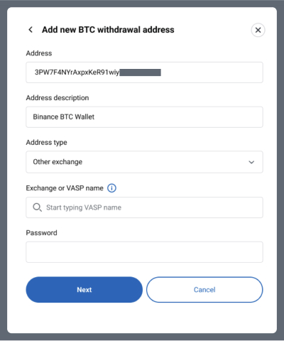 Add new address on Independent Reserve platform to withdraw crypto